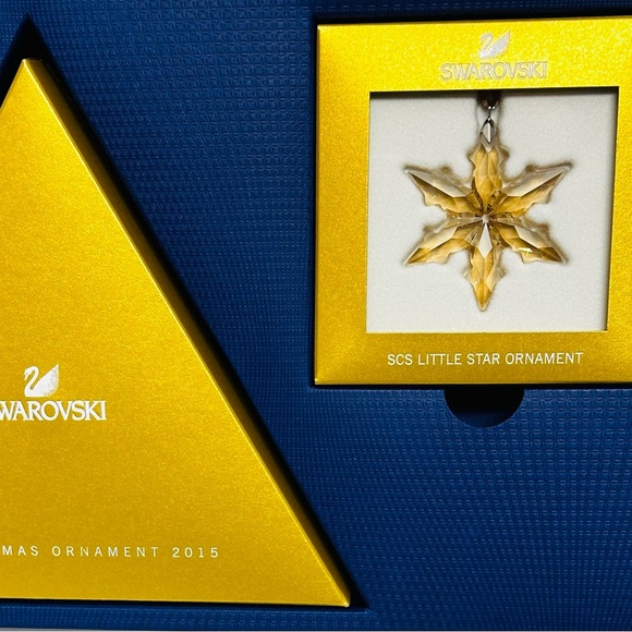 NIB Swarovski SCS 2015 Set Stand W 2 Gold Christmas Crystal Ornaments #5135951 - Picture 7 of 9